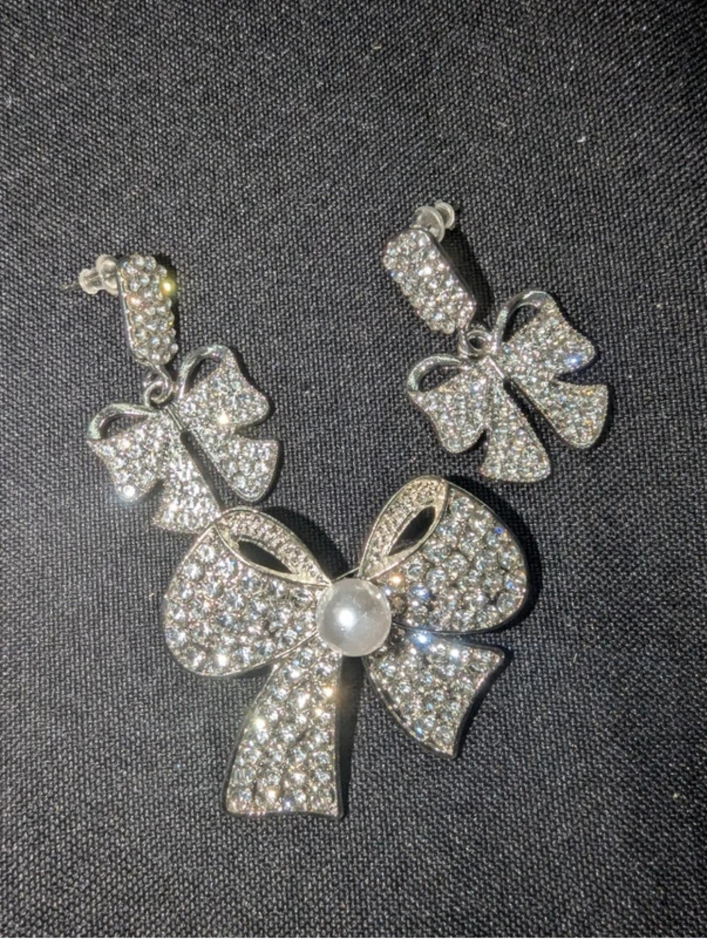 Sparkling Bow Tie Pin/Brooch with Matching Earrings